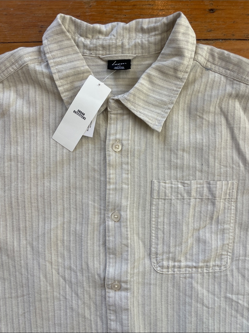 Men's Long-Sleeve Button-Up Shirt in Light Cream Stripe